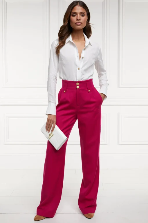 High Waisted Straight Trouser (Hot Pink Barathea)
