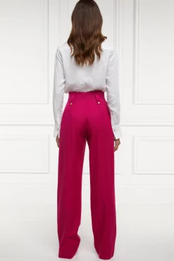 High Waisted Straight Trouser (Hot Pink Barathea)