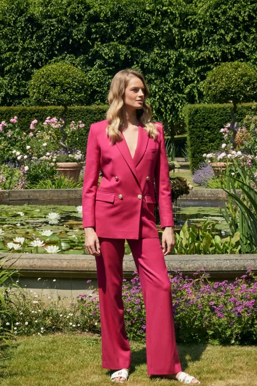 High Waisted Straight Trouser (Hot Pink Barathea)