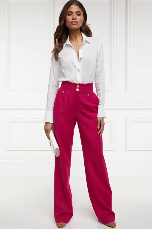 High Waisted Straight Trouser (Hot Pink Barathea)