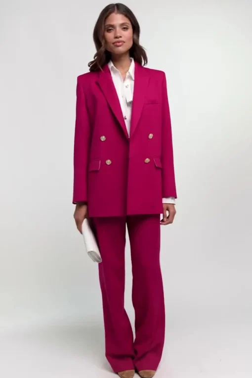 High Waisted Straight Trouser (Hot Pink Barathea)