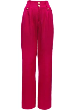 High Waisted Straight Trouser (Hot Pink Barathea)