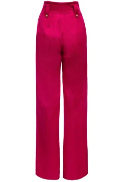 High Waisted Straight Trouser (Hot Pink Barathea)