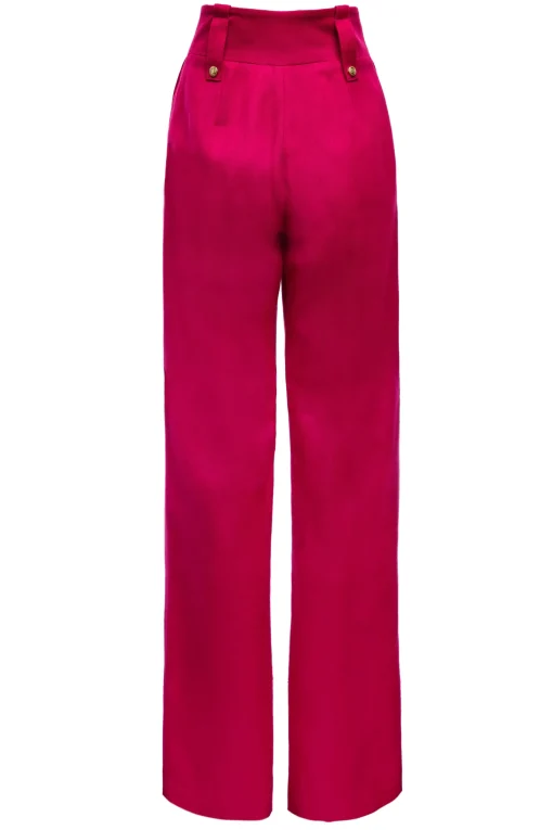 High Waisted Straight Trouser (Hot Pink Barathea)