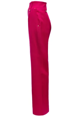High Waisted Straight Trouser (Hot Pink Barathea)