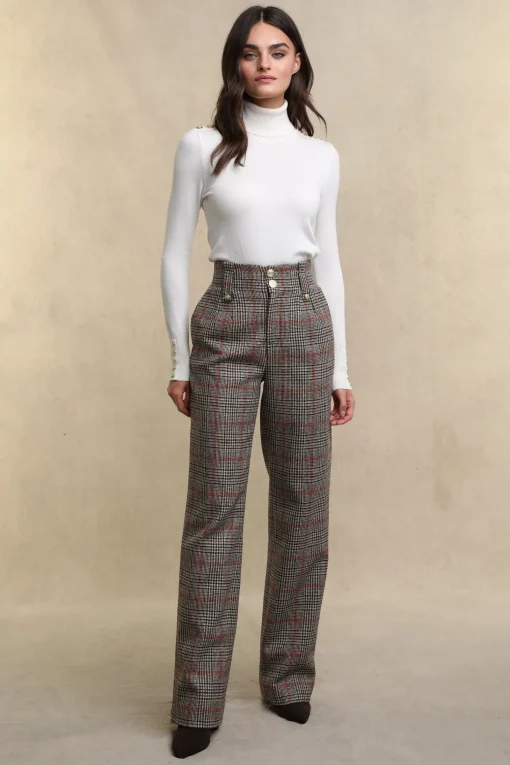 High Waisted Straight Trouser (Orange Windsor)