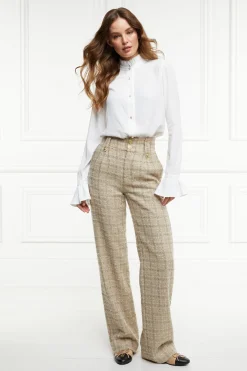 High Waisted Straight Trouser (Camel Sparkle Tweed)