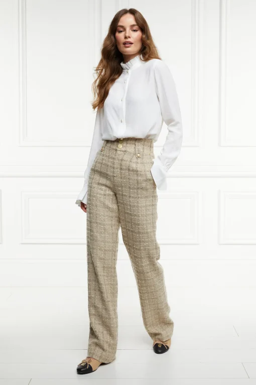 High Waisted Straight Trouser (Camel Sparkle Tweed)