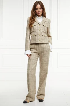 High Waisted Straight Trouser (Camel Sparkle Tweed)
