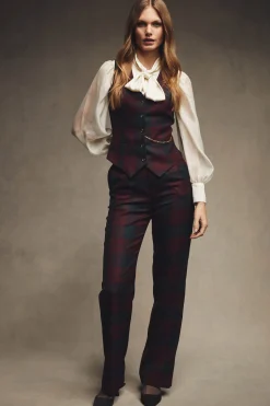 High Waisted Straight Trouser (Mulberry Tartan)