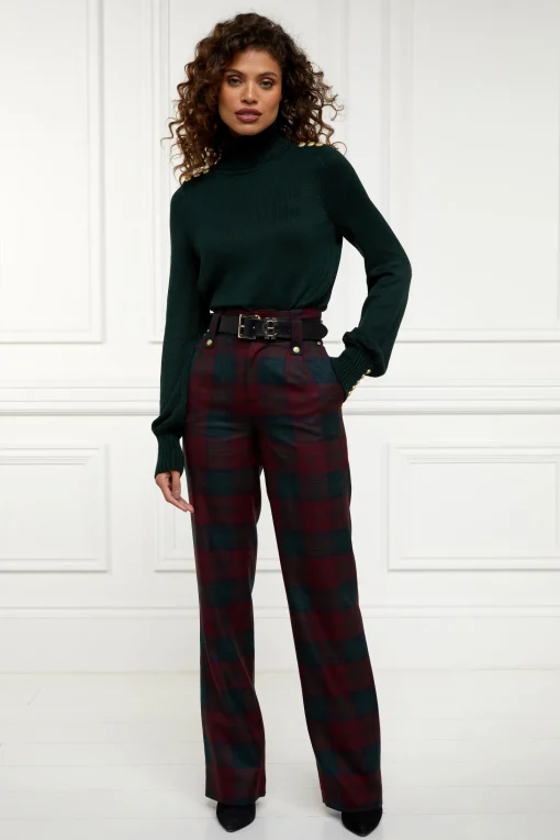 High Waisted Straight Trouser (Mulberry Tartan)