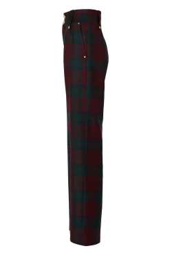High Waisted Straight Trouser (Mulberry Tartan)