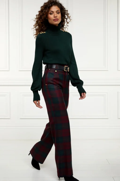 High Waisted Straight Trouser (Mulberry Tartan)