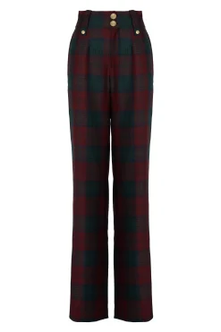 High Waisted Straight Trouser (Mulberry Tartan)