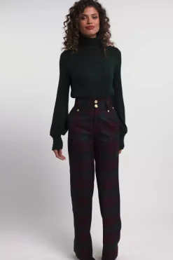 High Waisted Straight Trouser (Mulberry Tartan)
