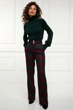High Waisted Straight Trouser (Mulberry Tartan)