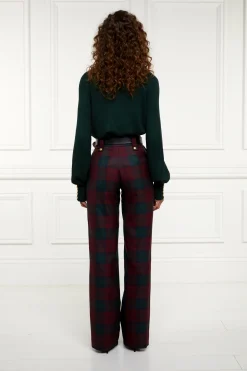 High Waisted Straight Trouser (Mulberry Tartan)