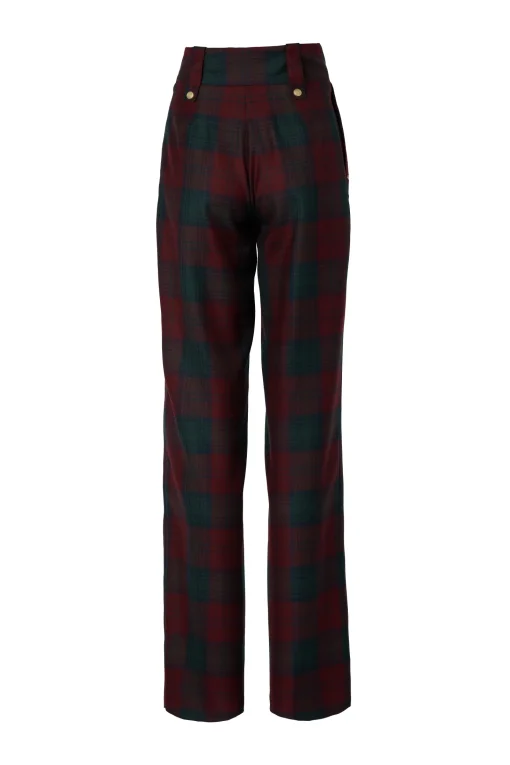 High Waisted Straight Trouser (Mulberry Tartan)