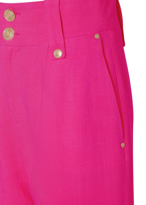High Waisted Straight Trouser (Hot Pink Linen)