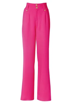 High Waisted Straight Trouser (Hot Pink Linen)