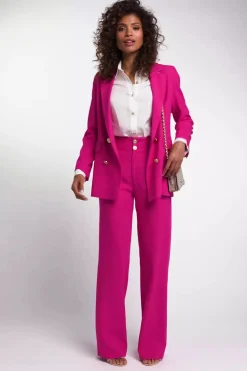 High Waisted Straight Trouser (Hot Pink Linen)