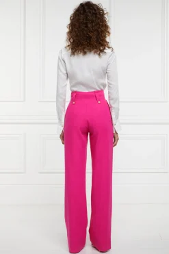 High Waisted Straight Trouser (Hot Pink Linen)