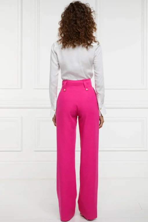 High Waisted Straight Trouser (Hot Pink Linen)