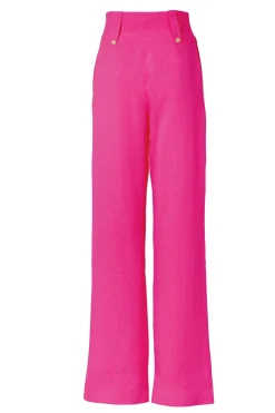 High Waisted Straight Trouser (Hot Pink Linen)