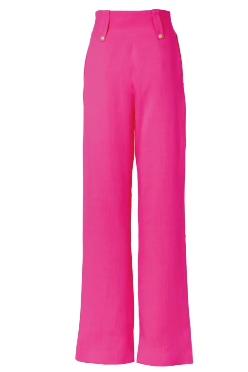 High Waisted Straight Trouser (Hot Pink Linen)