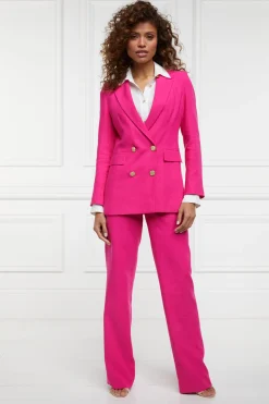 High Waisted Straight Trouser (Hot Pink Linen)