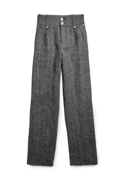 High Waisted Wide Leg Trouser (Wide Tooth Black Herringbone)