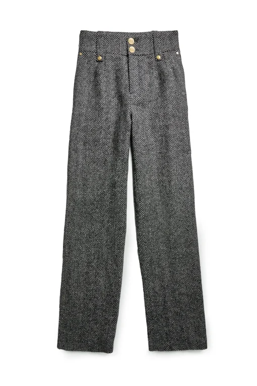 High Waisted Wide Leg Trouser (Wide Tooth Black Herringbone)