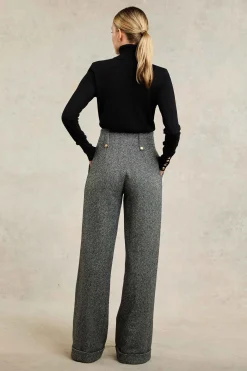 High Waisted Wide Leg Trouser (Wide Tooth Black Herringbone)