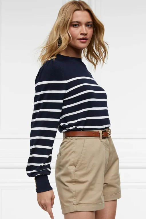 Kelsie Crew Neck Knit (Ink Navy Stripe)