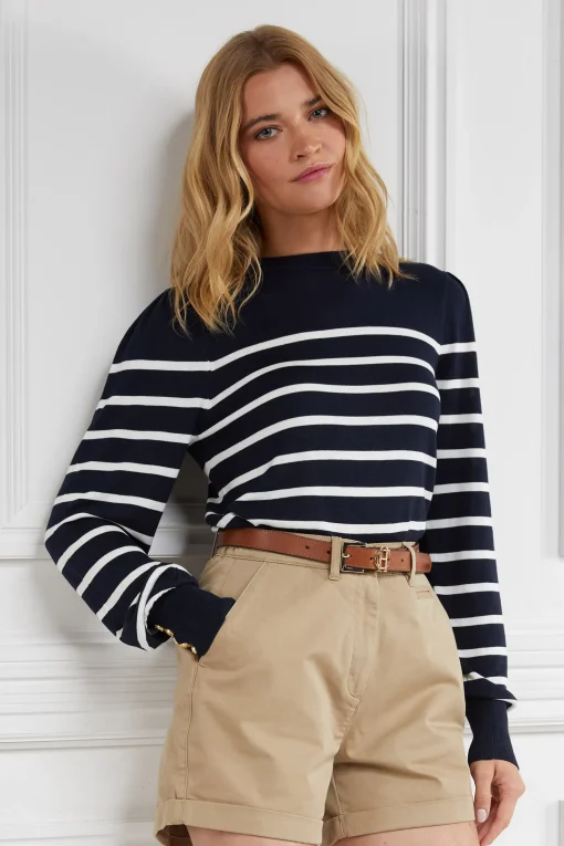 Kelsie Crew Neck Knit (Ink Navy Stripe)