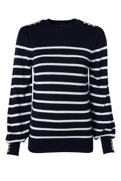 Kelsie Crew Neck Knit (Ink Navy Stripe)