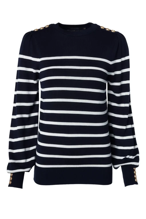 Kelsie Crew Neck Knit (Ink Navy Stripe)