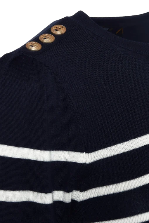 Kelsie Crew Neck Knit (Ink Navy Stripe)