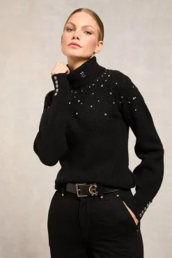 Kelsie Rib Embellished Roll Neck (Black)