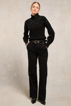 Kelsie Rib Embellished Roll Neck (Black)