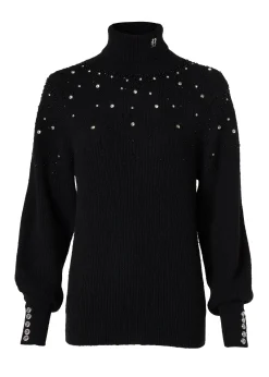 Kelsie Rib Embellished Roll Neck (Black)