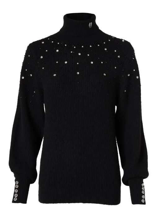 Kelsie Rib Embellished Roll Neck (Black)