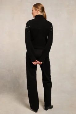 Kelsie Rib Embellished Roll Neck (Black)