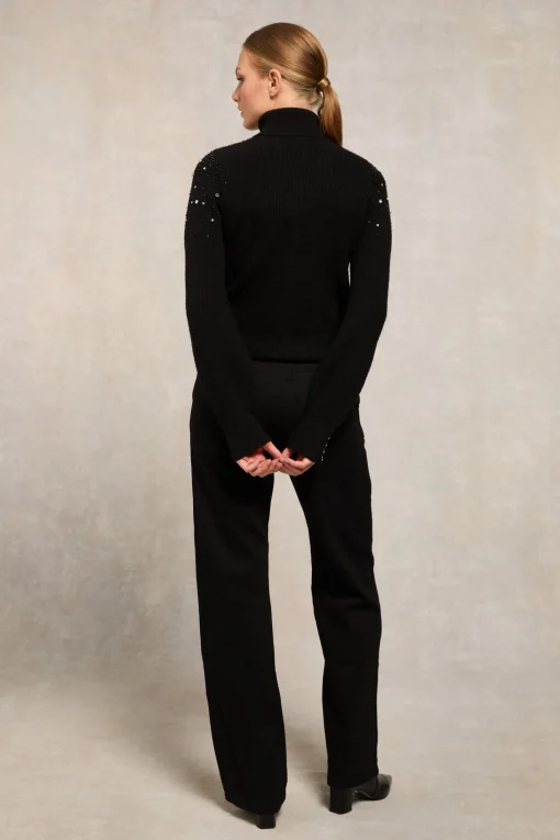 Kelsie Rib Embellished Roll Neck (Black)