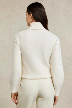 Kelsie Rib Embellished Roll Neck (Natural)