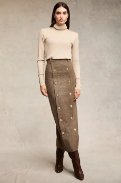 Knightsbridge Maxi Skirt (Large Scale Brown Herringbone)
