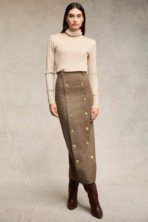 Knightsbridge Maxi Skirt (Large Scale Brown Herringbone)