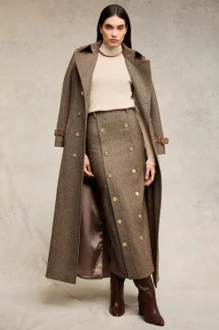 Knightsbridge Maxi Skirt (Large Scale Brown Herringbone)
