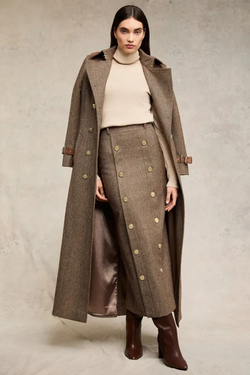 Knightsbridge Maxi Skirt (Large Scale Brown Herringbone)