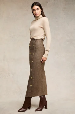 Knightsbridge Maxi Skirt (Large Scale Brown Herringbone)